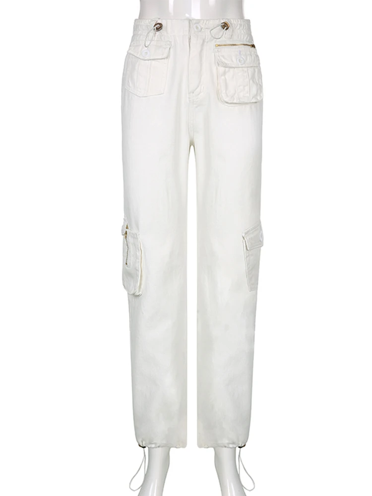 Штаны-карго женские с несколькими карманами белые мешковатые джинсы заниженной