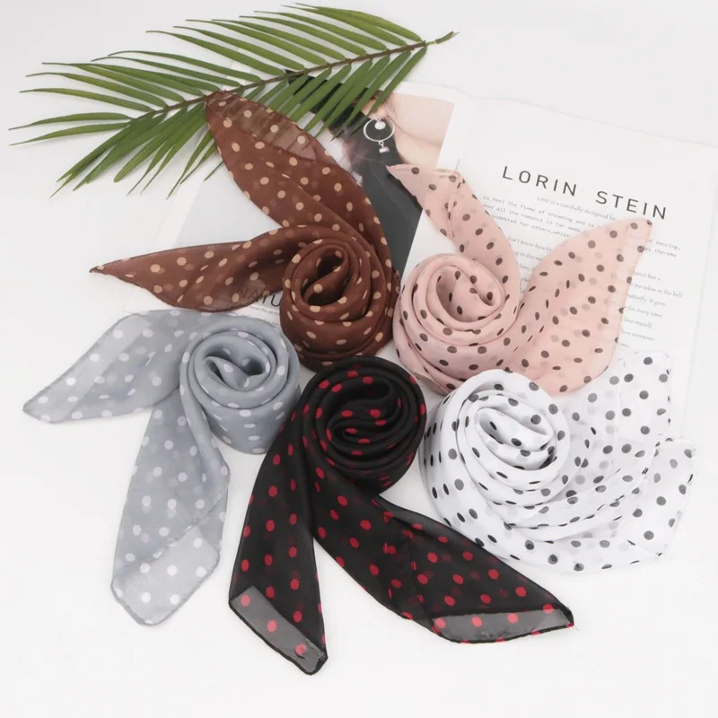 

Новый шифоновый шарф в горошек для женщин и девушек, летний тонкий квадратный шарф, мягкая шаль, шейный шарф