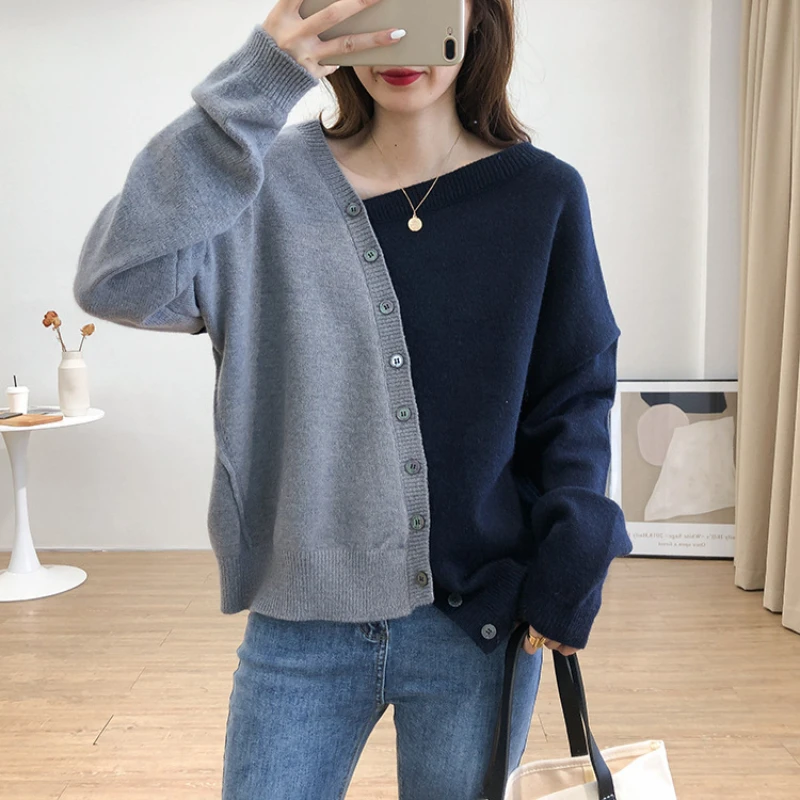 

Свитер женский демисезонный с диагональным воротником, на пуговицах