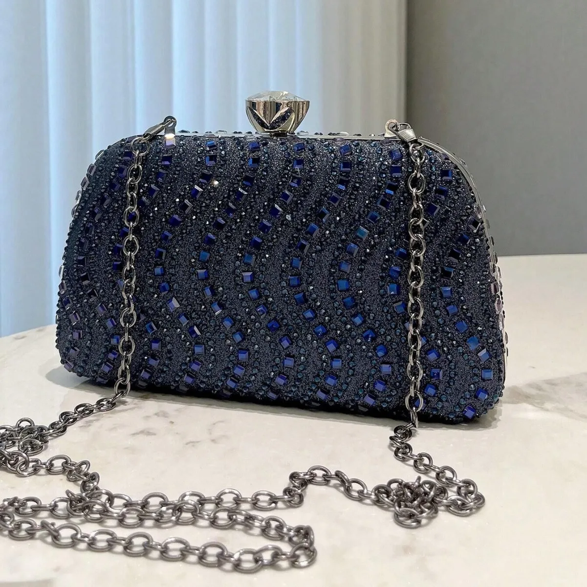 Ретро темно-синяя серебряная вечерняя сумка для ужина изысканная роскошная