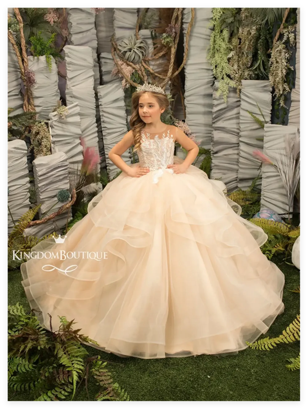 Bloem Meisje Jurken Voor Bruiloften Lace Geappliceerd Ruches Mouwloze Kids Communie Verjaardag Фотосессия Ja