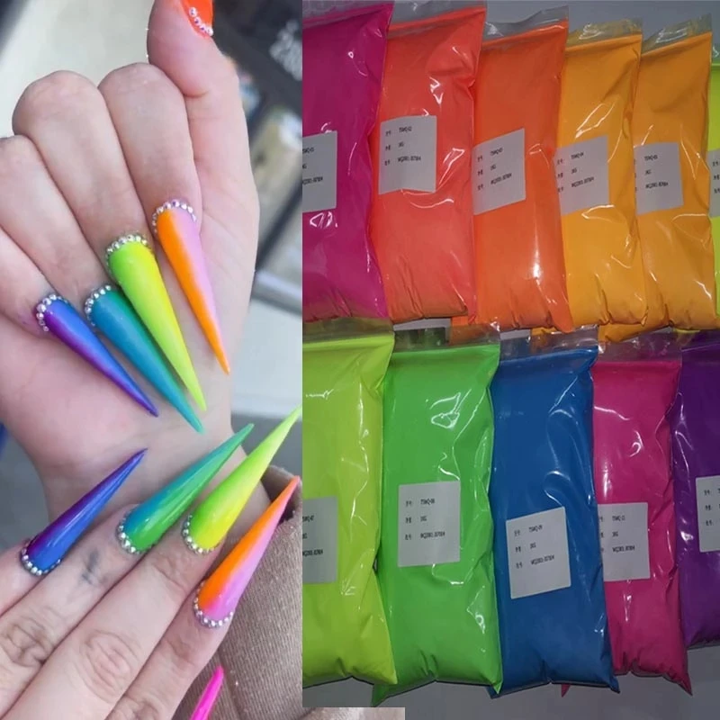 1KG/Bag 2-in1 Neon Acrylic Powder Ultrafine Fluorescence Nail Powder Colorful Pigment Phosphor Nail Dust Nail Decoration 2Colors