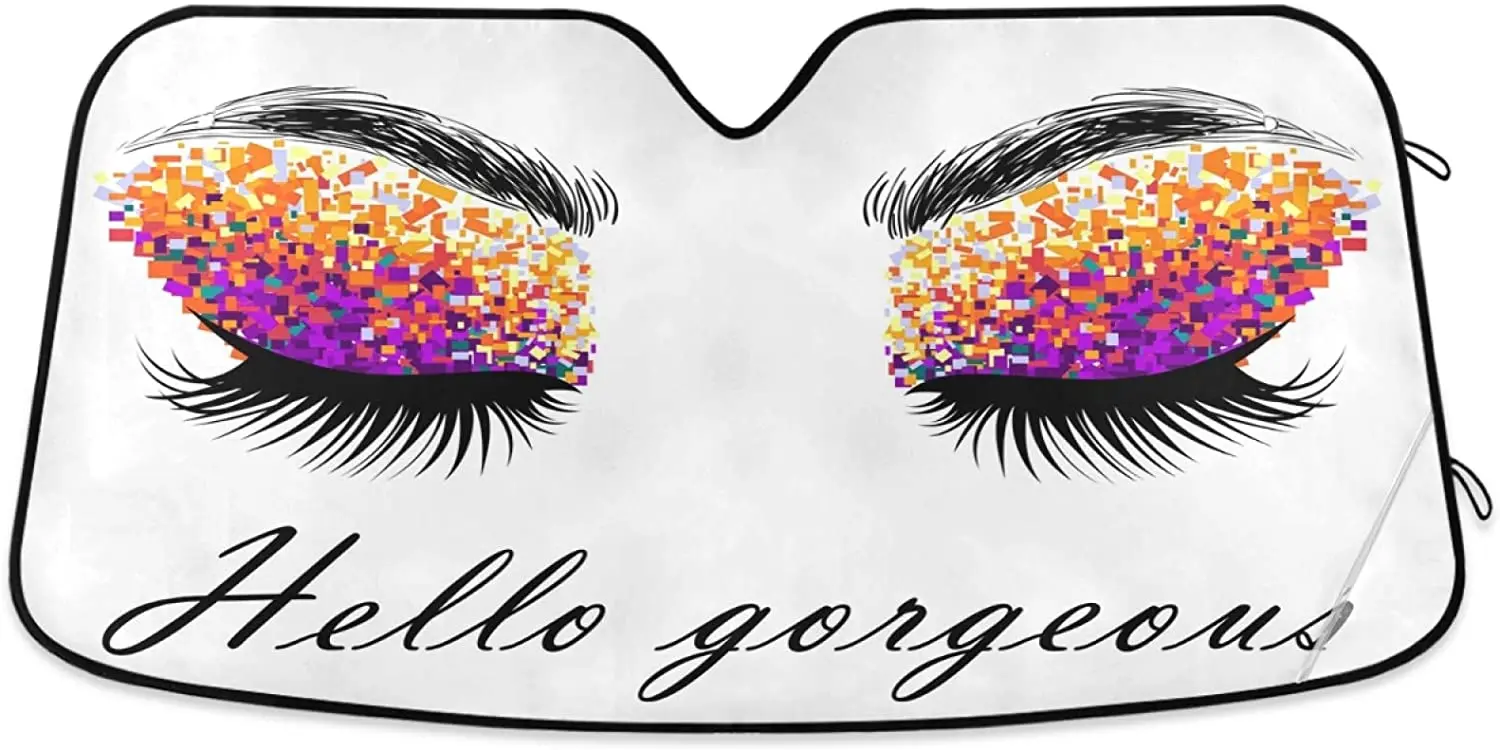 Oarencol Colorful Women Eyes Car Windshield Sun Shade Hello Gorgeous Foldable UV Ray Visor Protector Sunshade to Keep Your V