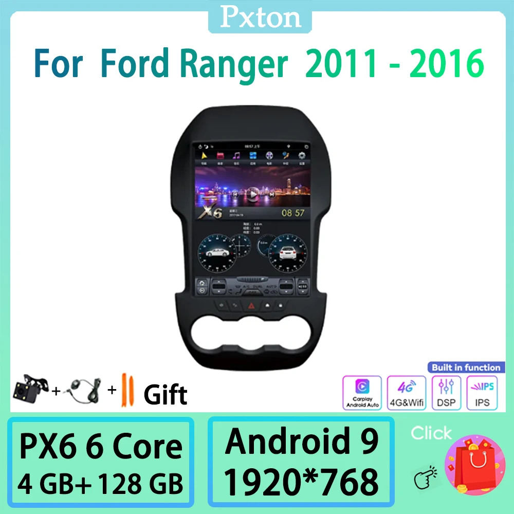 Pxton-reproductor Multimedia con Android y pantalla Tesla para Ford Ranger, autorradio estéreo con WIFI, DSP, PX6, 2011G, Carplay, para Ford Ranger 2016-128