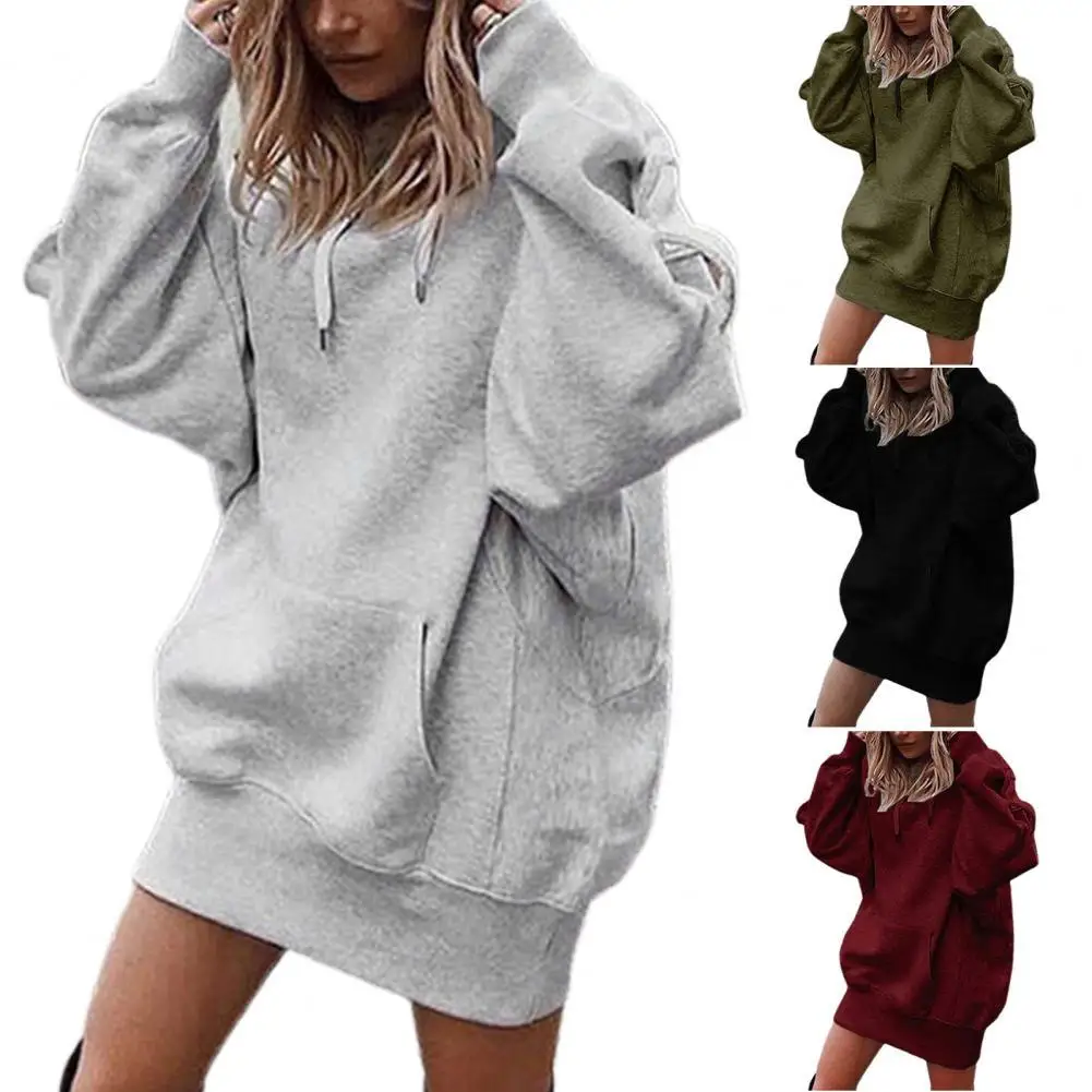 

Women Hoodie Solid Color Drawstring Spring Autumn Pure Color Warm Sweatshirt for Daily Wear