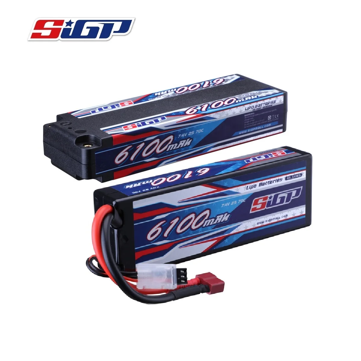 

SIGP 6100mAh 2S 70C 7.4V Lipo Battery Hard Case with Deans T Plug 4mm for RC Car Truck Boat Vehicles Tank Buggy Racing Hobby