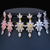 ekopdee new shiny cubic zirconia women earrings for wedding female elegant chandelier crystal drop earring jewellery pendientes