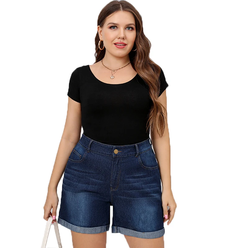 

Синие джинсовые шорты с завышенной талией, джинсовая новая женская одежда, прямые темные брюки с прострочкой, повседневная одежда на весну ...