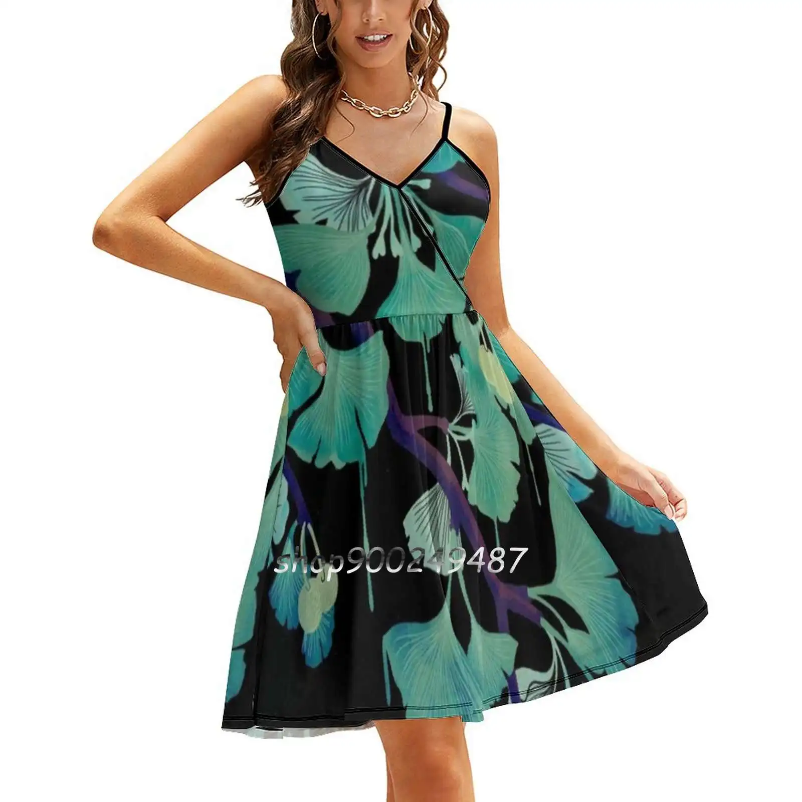 O Ginkgo (на черном) милое элегантное платье для женщин Корейское кавайное с