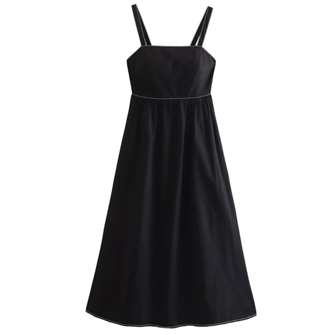 

Jenny&Dave Bow Backless Midi Beach Dress Women Summer Black Color Sleeveless Topstitched Tank Dress