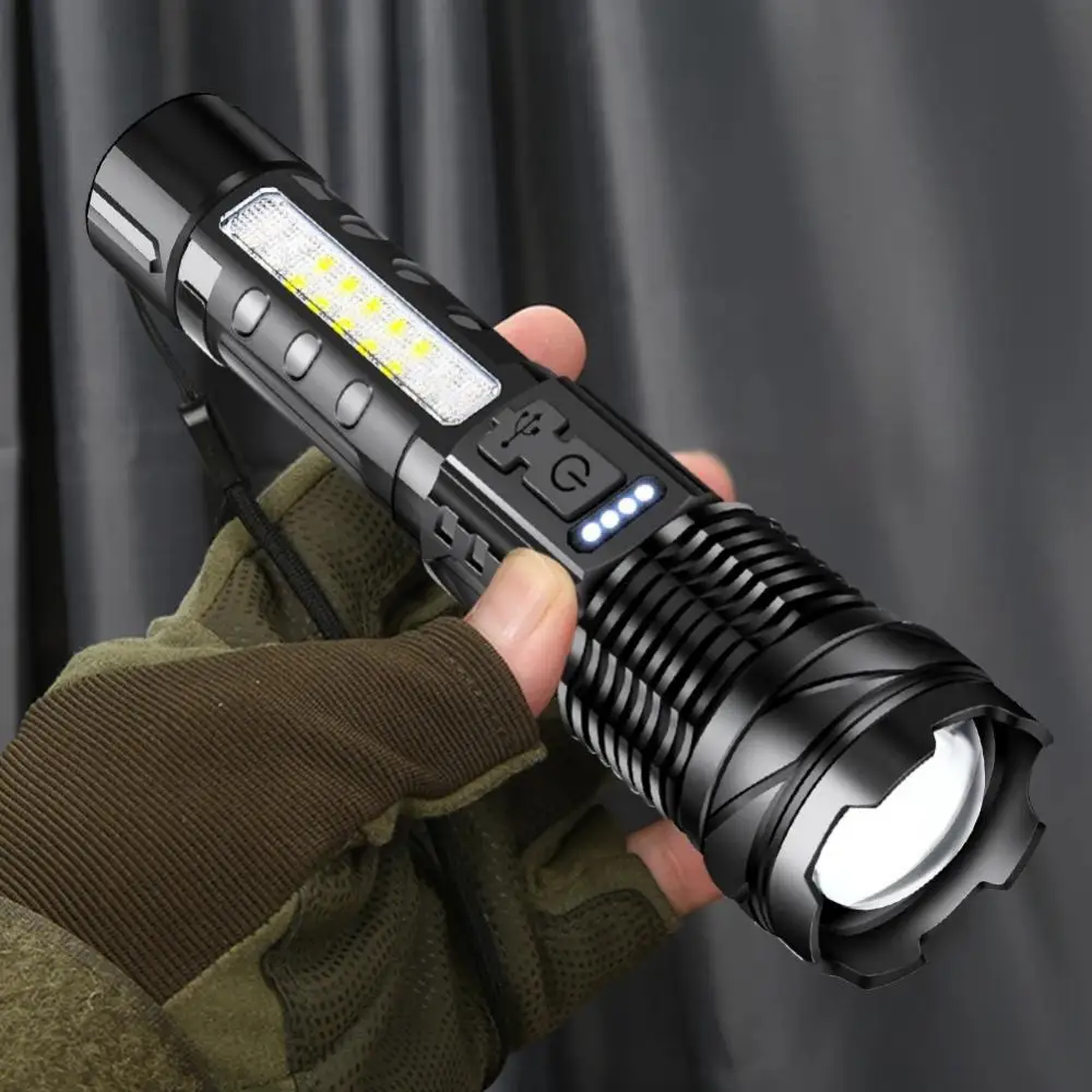 

High Strong Power 24w Led Flashlights 15000000 Tactical Light Emergency Spotlights Telescopic Jetbeam Built-in Battery Torch