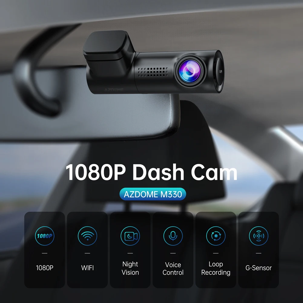 

Автомобильный видеорегистратор AZDOME M330, автомобильная камера с G-датчиком, углом обзора 150 градусов, голосовым управлением и мониторингом парковки