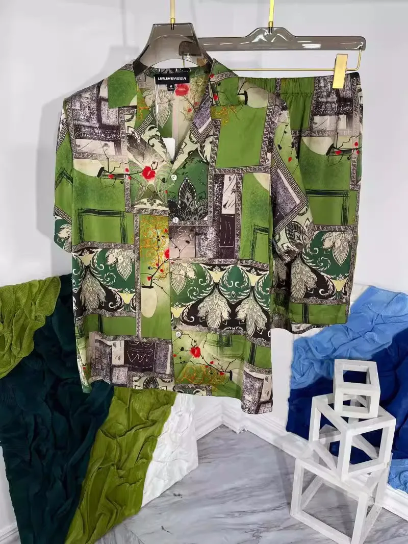 

Летняя мода, Мужская высококачественная повседневная рубашка + короткие брюки, комплект из двух предметов C697