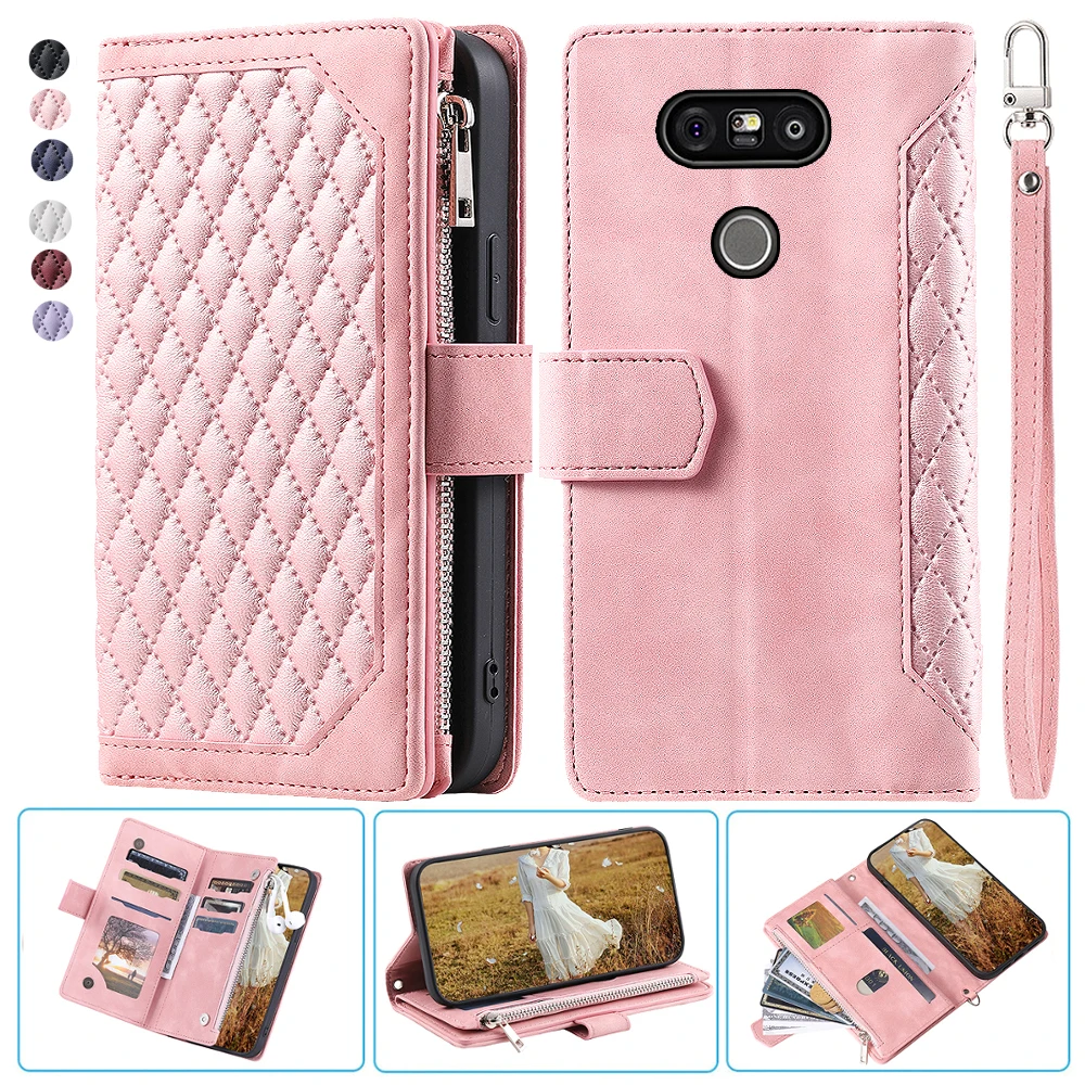 

For LG G5 Fashion Small Fragrance Zipper Wallet Leather Case Flip Cover Multi Card Slots Cover Folio with Wrist Strap