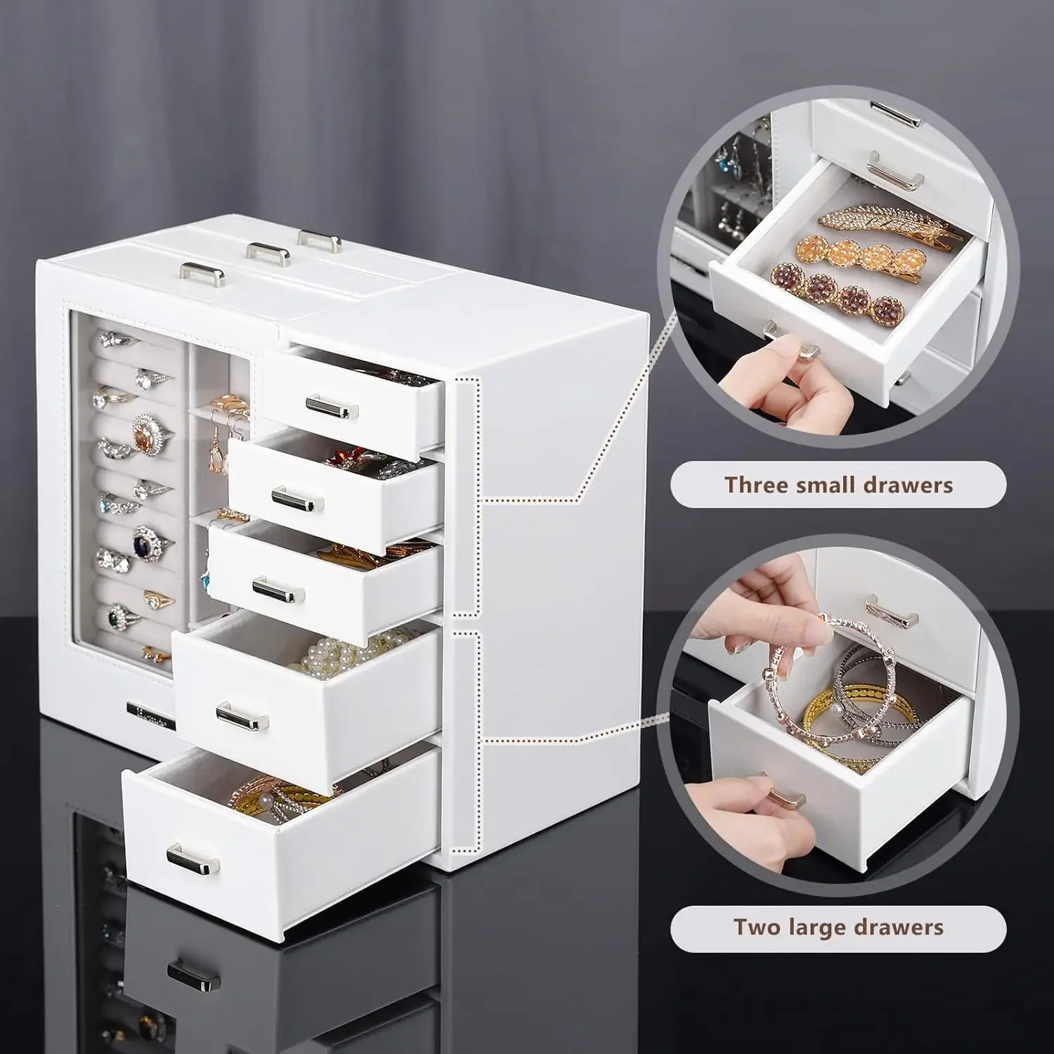 Большая шкатулка для драгоценностей/органайзер/футляр со стеклянным окном ящики