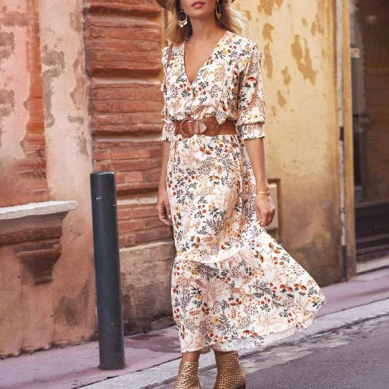 

Summer Printed V-neck Long Skirt WOMAN DRESS SUMMER floral dress 2022 Elegant Charming Women Dresses clothes for women