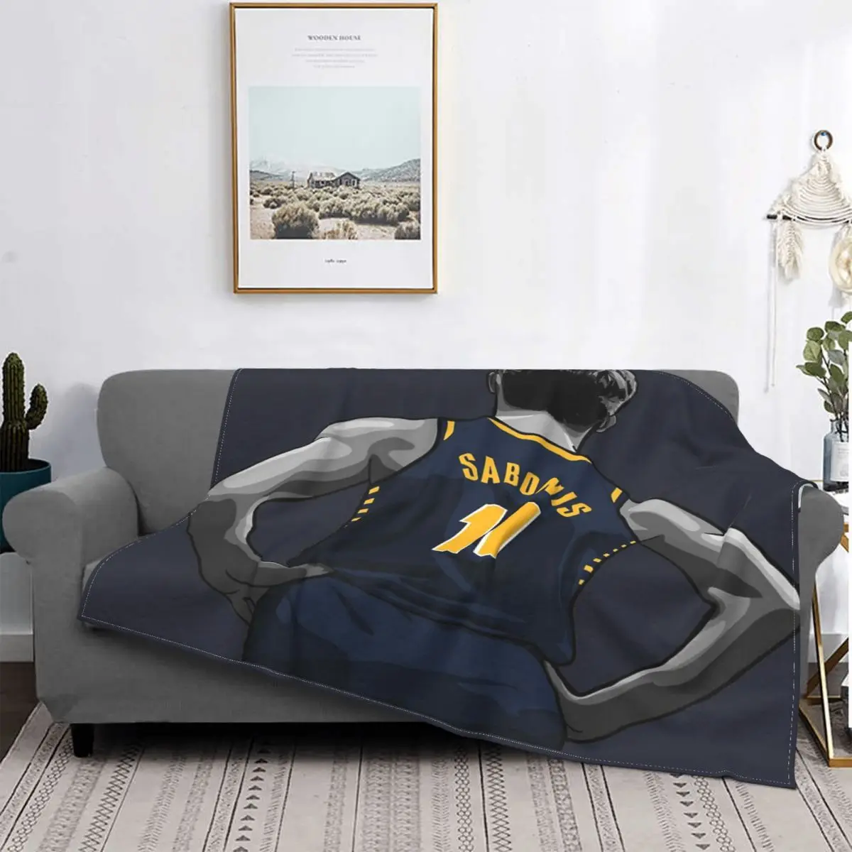 

Domantas Sabonis-Manta de muselina de felpa para el hogar, cubrecama a cuadros de Anime, textil de lujo, 2 unidades