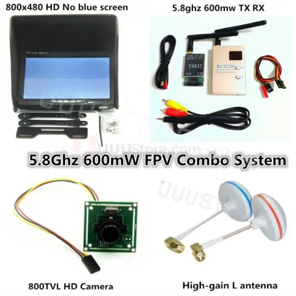 

FPV Combo System 5.8Ghz 600mw Transmitter Receiver No blue 800x480 Monitor sunshade holder DJI Phantom QAV250 Quadcopter