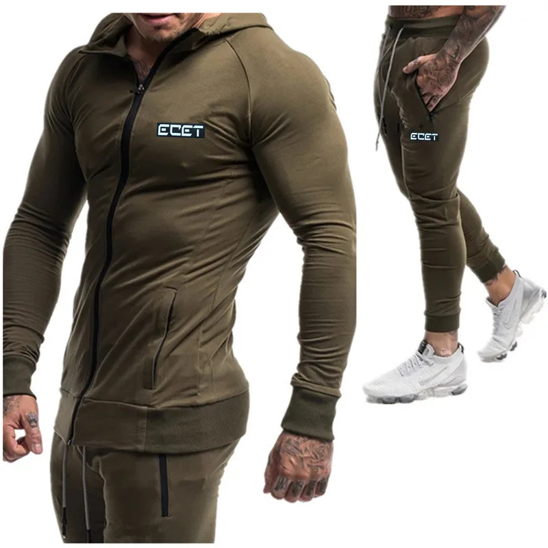 

2022 NEW Two-Piece Men's Sets Outdoor Sport Running Suit Training Tracksuits Long Sleeve Hooded Pullover+ trousers Sports Suit