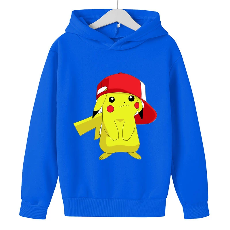 

4-14 Years Kids Pikachu Hoodies Long Sleeve Funny Pokemon- Pullovers Boys Children Clothing Kids Girls Clothes Street Clothes