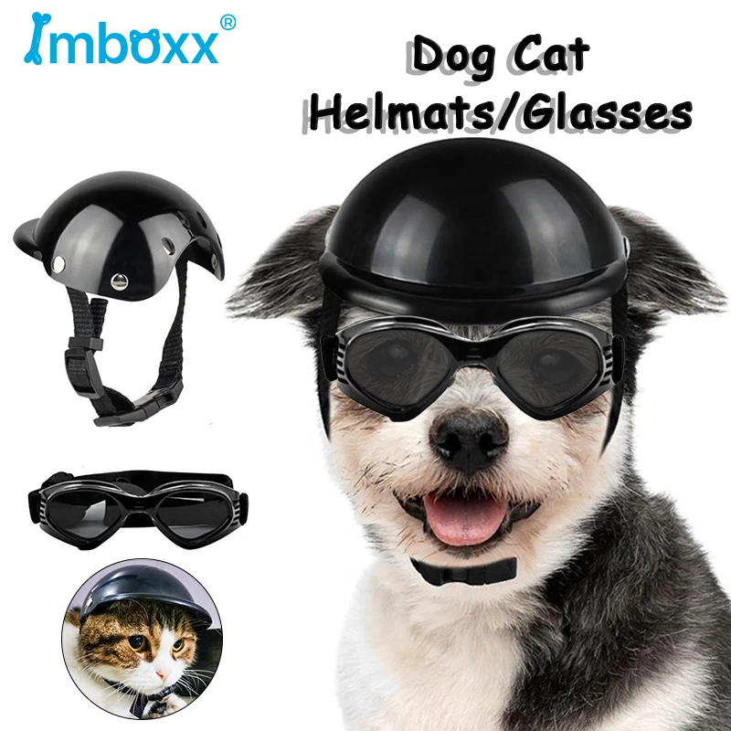 Pet Helmets Dog Cat Bicycle Motorcycle Helmet with Sunglasses Safety Doggie Hat for Traveling Head Protection Pet Supplies S / M