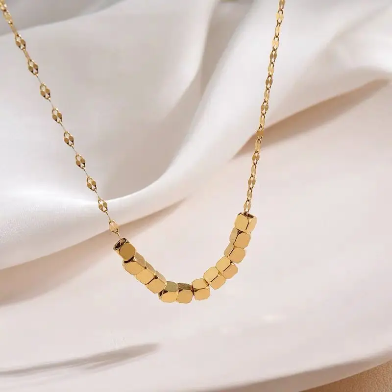 

6Pcs Stainless Steel Golden Necklace Chain Pendants Square Choker Rings For Women Men Necklace Body Jewelry Gift Hot Sale