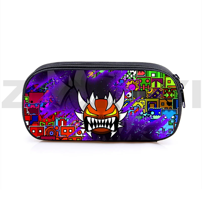 

3D Print Angry Geometry Dash Pencil Case Funny Game Makeup Pouch Cosmetic Cases Children Cartoon Pen Bag Office School Supplies