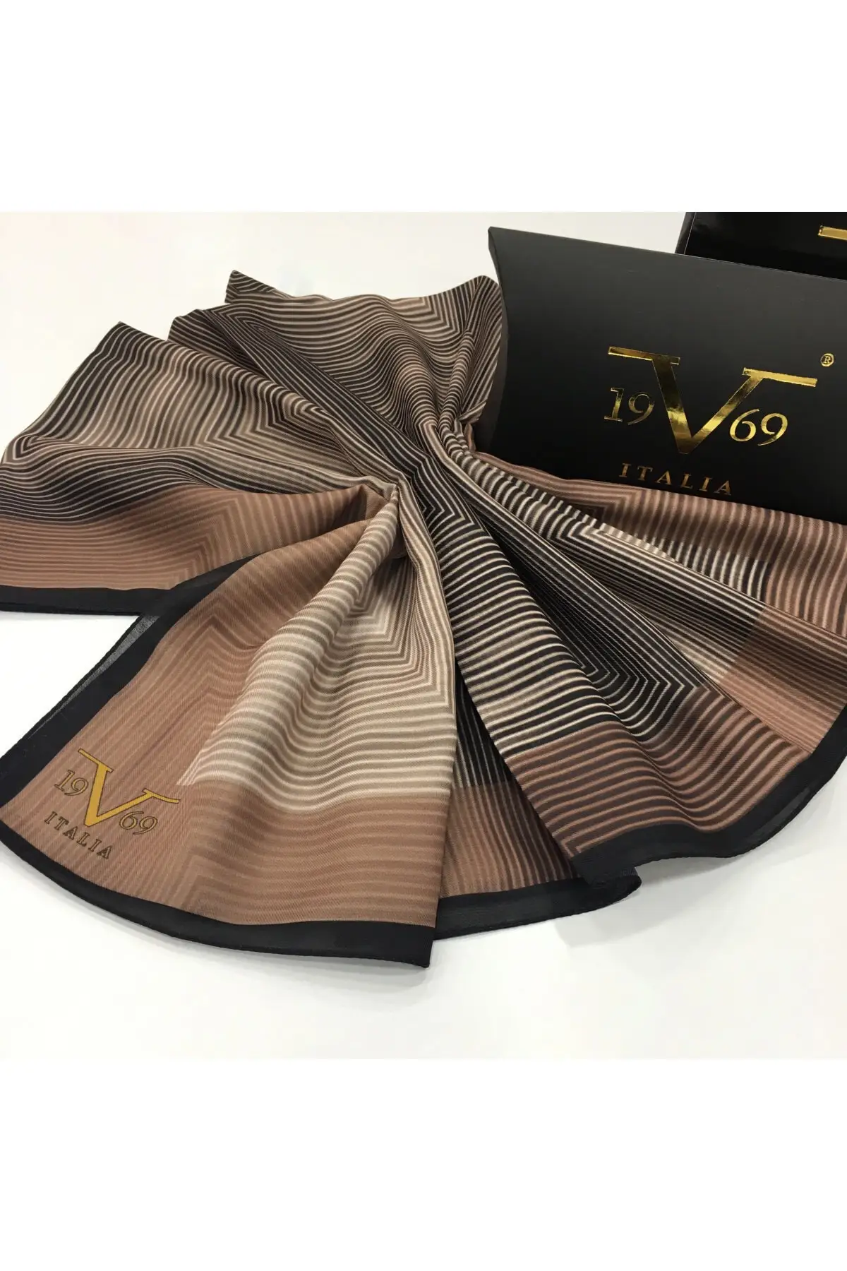 Норковая бежевая Черная шаль с шарфом 90x200 см