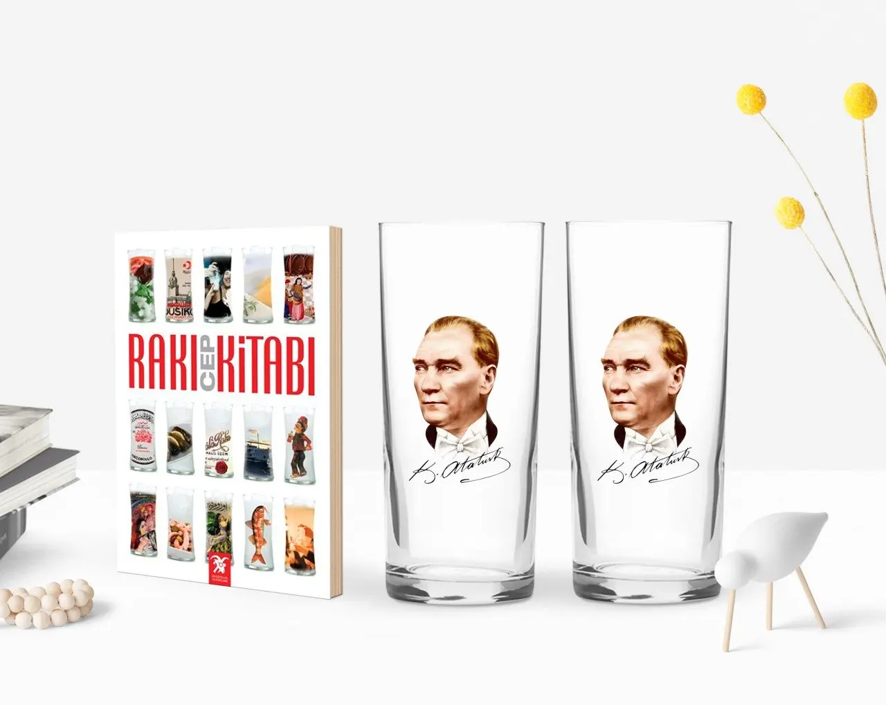 

BK дома напечатаны Ататюрк тематические двойной Arrack чашки и раки мобильный Гостевая книга свадебный подарок Seti-15