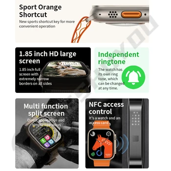 Smart Watch 8 ultra  Answer Call 1.85 inch NFC Wireless Charging Men Watch Sports Women Heart Rate For Apple ios Android Phone 2