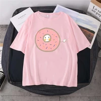 pink cute donut cartoon print new t shirt summer pure cotton round neck unisex short sleeve everyday european size simple top