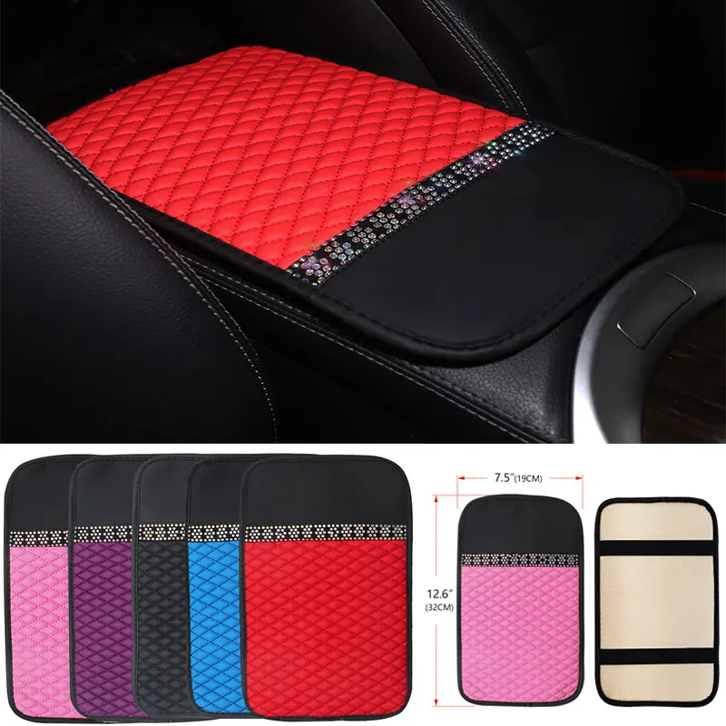 

1PC PU Leather Snowflake Inlaid Diamond Breathable and Fashionable New 3D Central Armrest Case Car Interior