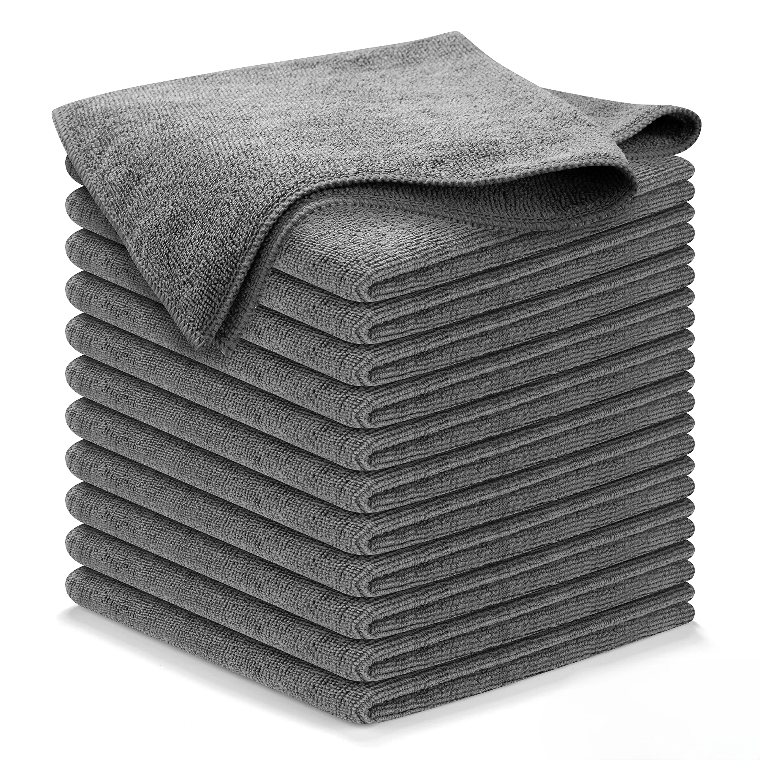 

Microfiber Cleaning Cloth Grey - 12Pcs (16x16 inch) High Performance - 1200 Washes, Ultra Absorbent Weave absorb Grime & Liquid