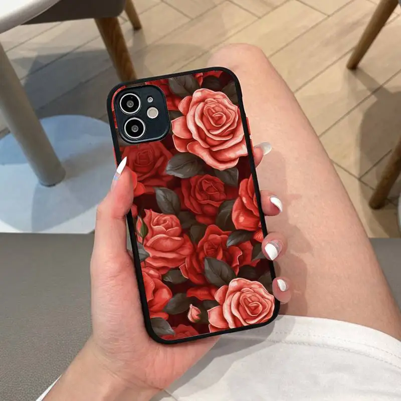 

Red Roses Flower Phone Case for iPhone 14 11 12 13 Mini Pro Max 8 7 Plus X XR XS MAX Translucent Matte Cover