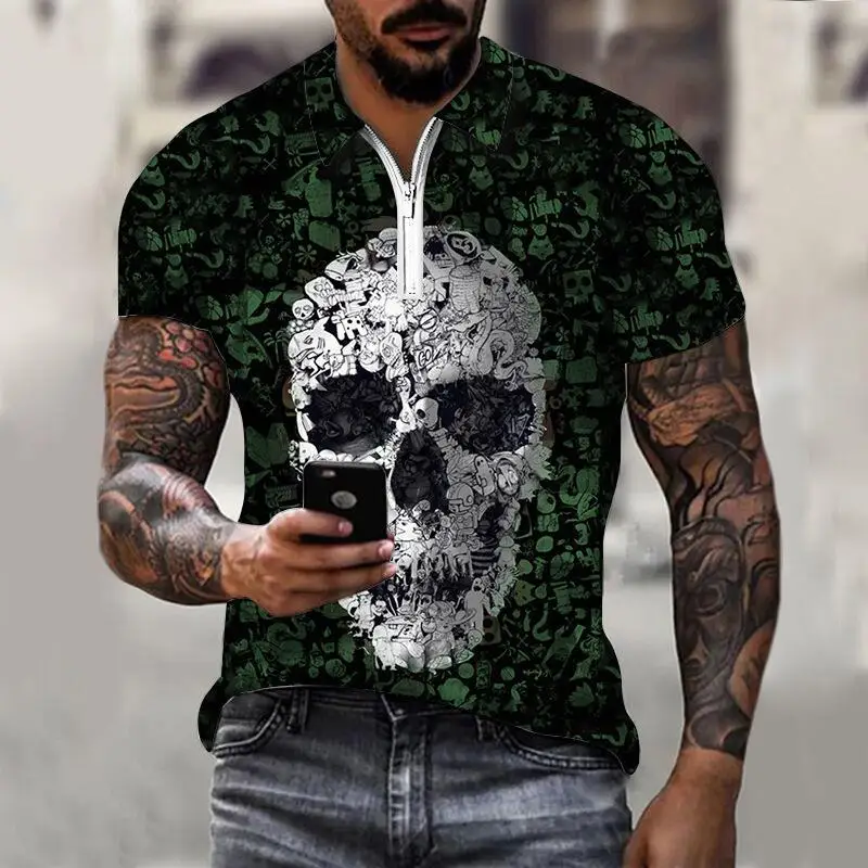 

New Skull Polo Shirt Print T-Shirt Tops Men's Clothing Hawaiian Oversized Short Sleeve Fashion Casual Men's Summer Shirts