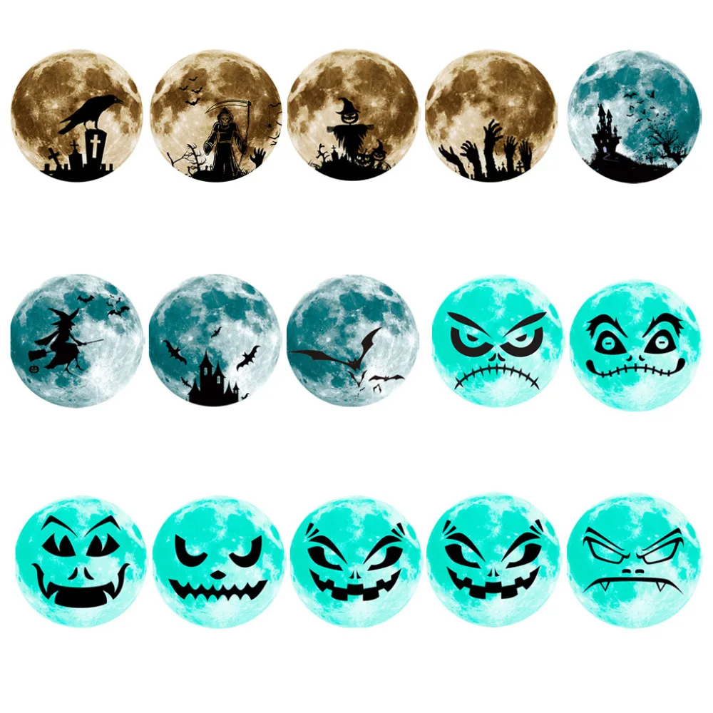 

Наклейка на Хэллоуин, самоклеящаяся флуоресцентная наклейка для окна, стены, светящаяся луна, украшение для вечерние НКИ, ворона, мрачный жн...