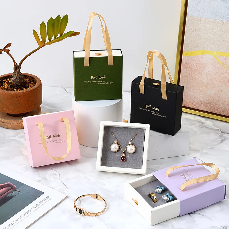 

1 шт. портативная Подарочная коробка с ящиком, коробка для ожерелья, серег, кольца, браслета, коробка для упаковки ювелирных изделий, коробка для хранения серег, аксессуары, мягкая коробка