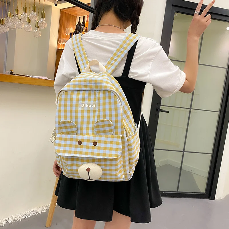 

Women Backpack Plaid Female Cute Travel Bag Schoolbag for Teenage Girl Kawaii Book Bagpack High Quality Knapsack Mochila