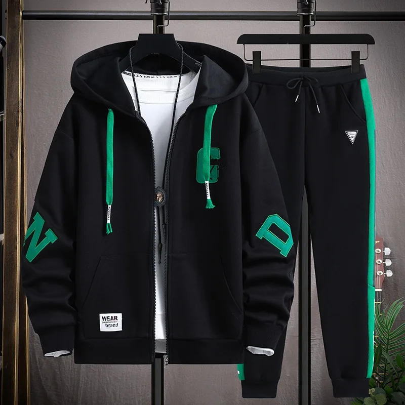 

Autumn New Men Jacket Set Baseball Uniform Casual Suit Fashion Coat Letter Embroidery Two Pieces Set Men Sportswear Jacket Pants