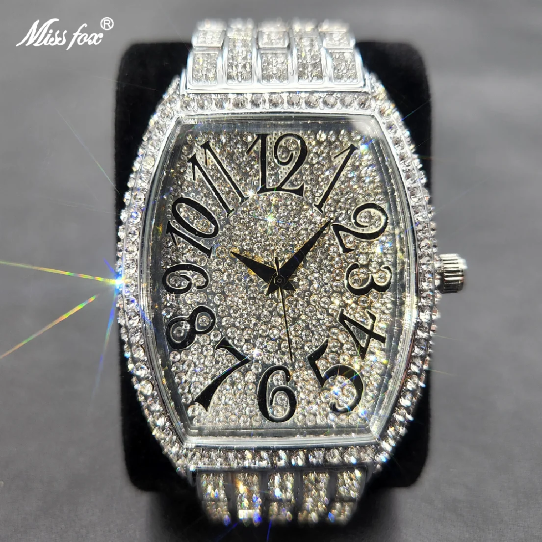 

New Ice Out Mens Watches Popular Tonneau Full Moissanite Silver Geneva Male Watch Hip Hop Original Waterproof Relogio Masculino
