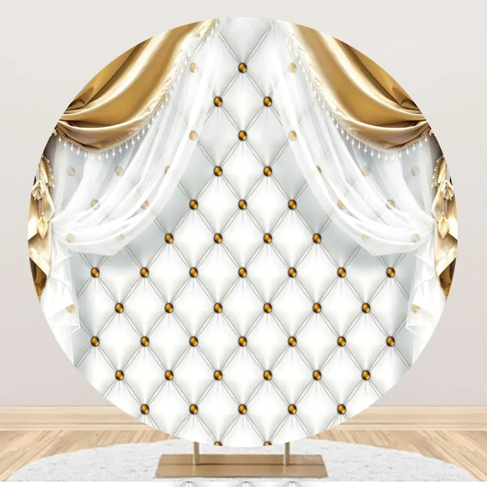 

Golden Curtain Light Luxury Circle Backdrops Baby Shower Kids Birthday Party Decoration Photography Round Background Custom Prop