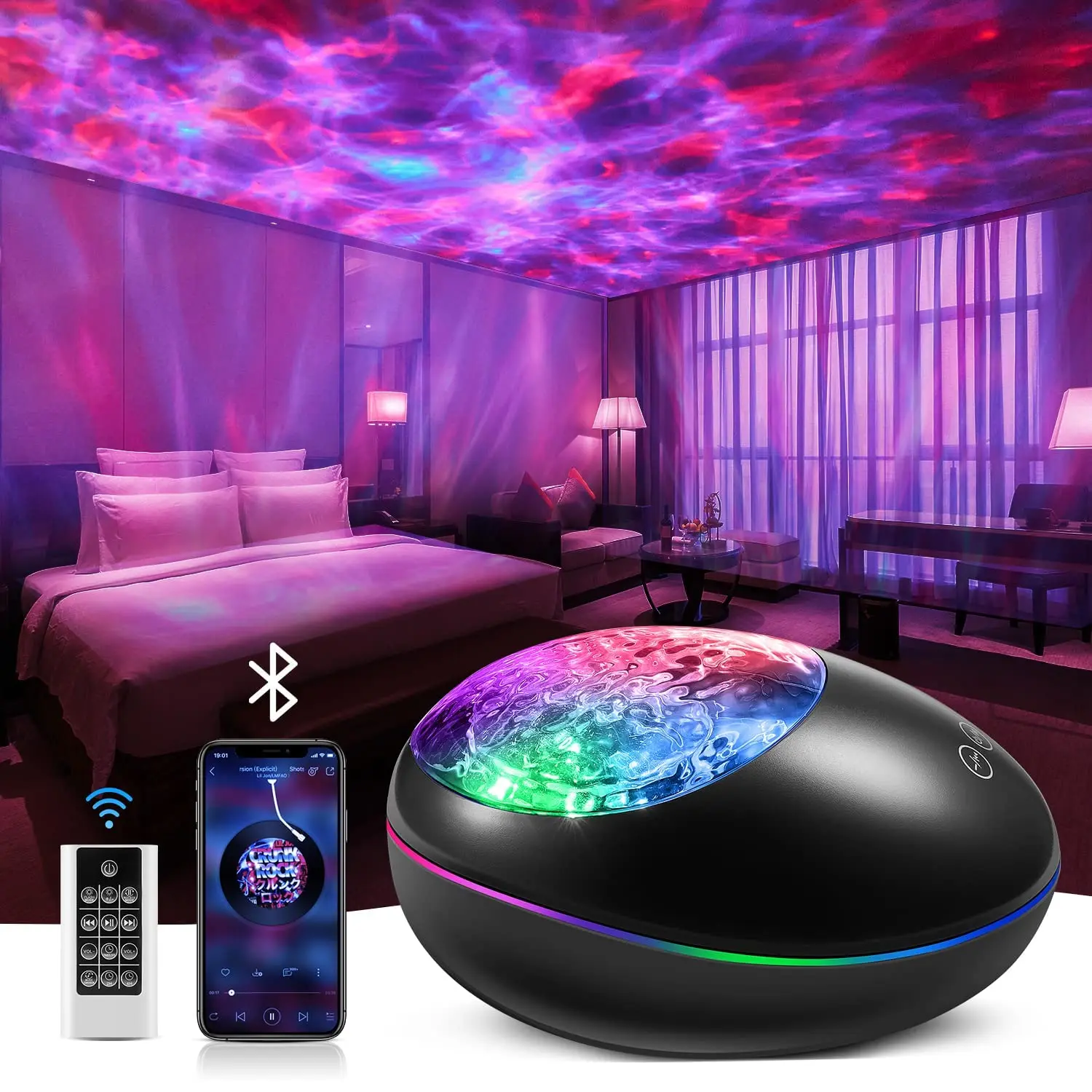 

Night Light Projector Star Projector，Bedroom Ocean Wave Projector Music Bluetooth Starlight,Star Projector Lamp Ceiling