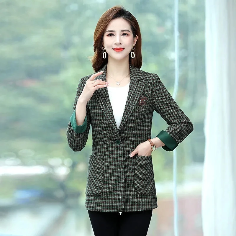 Женский пиджак новый стиль весна 2023 облегающий Универсальный клетчатый костюм в