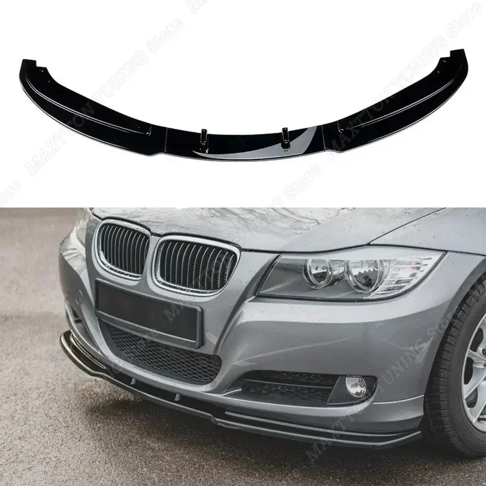 

3 шт., глянцевый черный передний сплиттер в стиле Maxton, бампер, настройка губ для BMW 3 серии E90/E91 Facelift LCI 2008-2011, комплект кузова