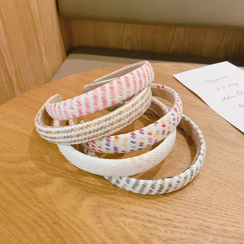 

Fashion Ladies Straw Braided Headbands Plaid No-slip Hairbands for Women Girls Bezel Hair Hoops Outdoor Hair Accessories
