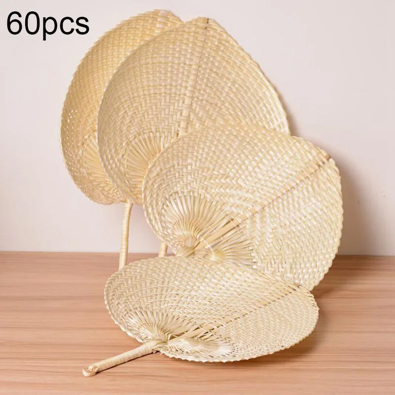 60Pcs Pure Handmade DIY Heart Shaped Bamboo Woven Fan Summer Cooling Fan Chinese Style Hand Fan Hand Fans Wedding Items cool