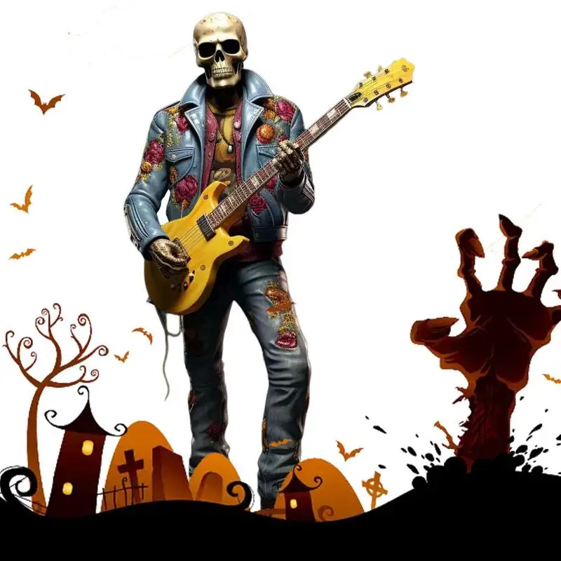 

Skeleton Rock Band Figurines Unique Resin Skeleton Decor Funny Day Of The Dead Statue Indoor Outdoor Halloween Decoration