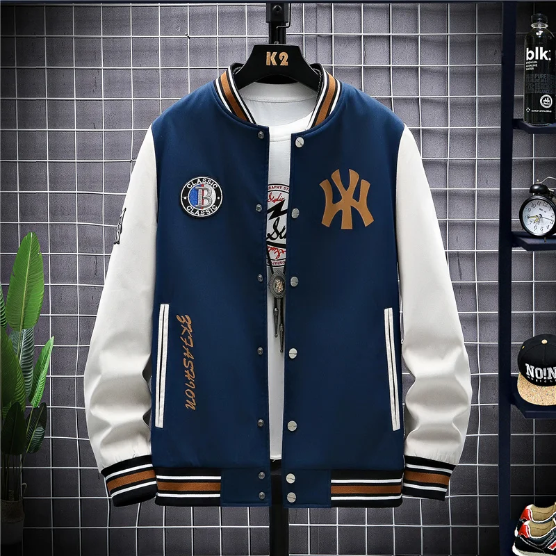 

2022 New Arrival Autumn Baseball Wear Students Fat Teenagers Preppy Style Rib Sleeve Short Print Bomber Jacket Brand Clothing