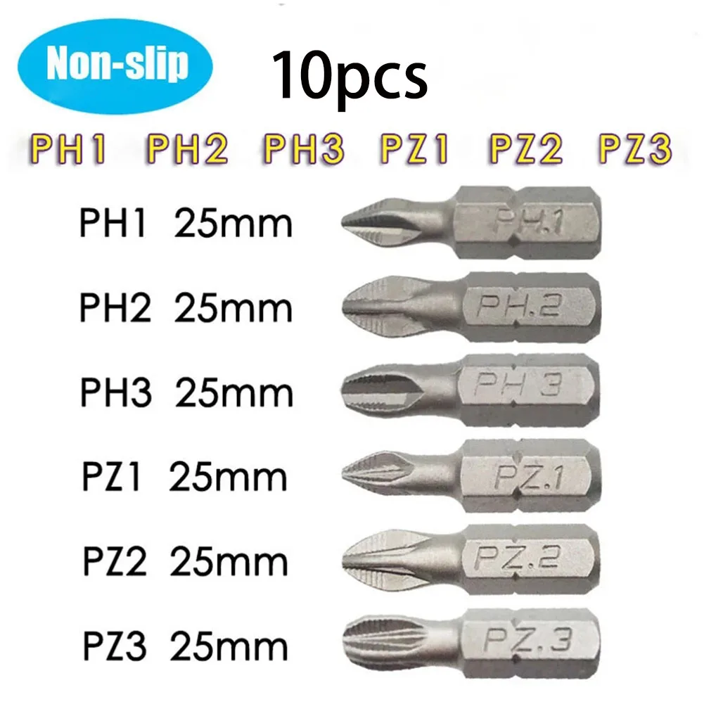 

10pcs 25mm Magnetic Screwdriver Bits Set 1/4" Hex Shank SPhillips/Cross Head Screw Driver Drill Bit PH1/PZ1/PH2/PZ2/PH3/PZ3