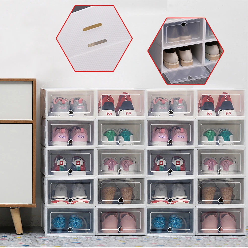 

20pcs Thicken Shoes Box Stackable Plastic Drawer Case Shoes Storage Stand Organizer Shelf for Hallway Living Room Shoe box